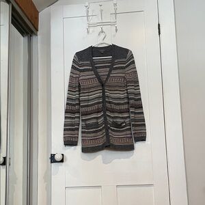 #21, Striped V-Neck Cardigan Sweater - Gray Multi